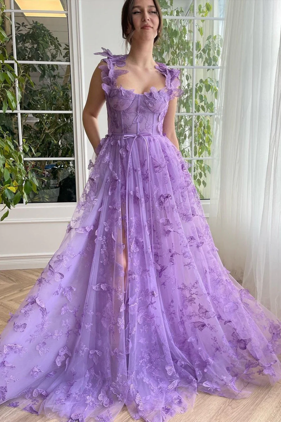 Sheer Tulle Spaghetti Strap High Slit Party Dress - Image 6