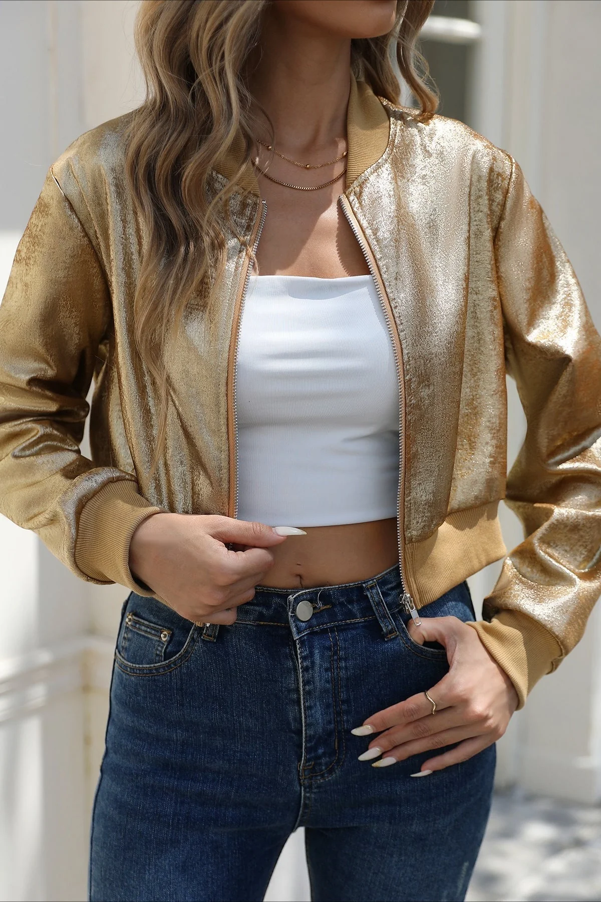 Shiny Foil Long Sleeve Zip Jacket - Image 2