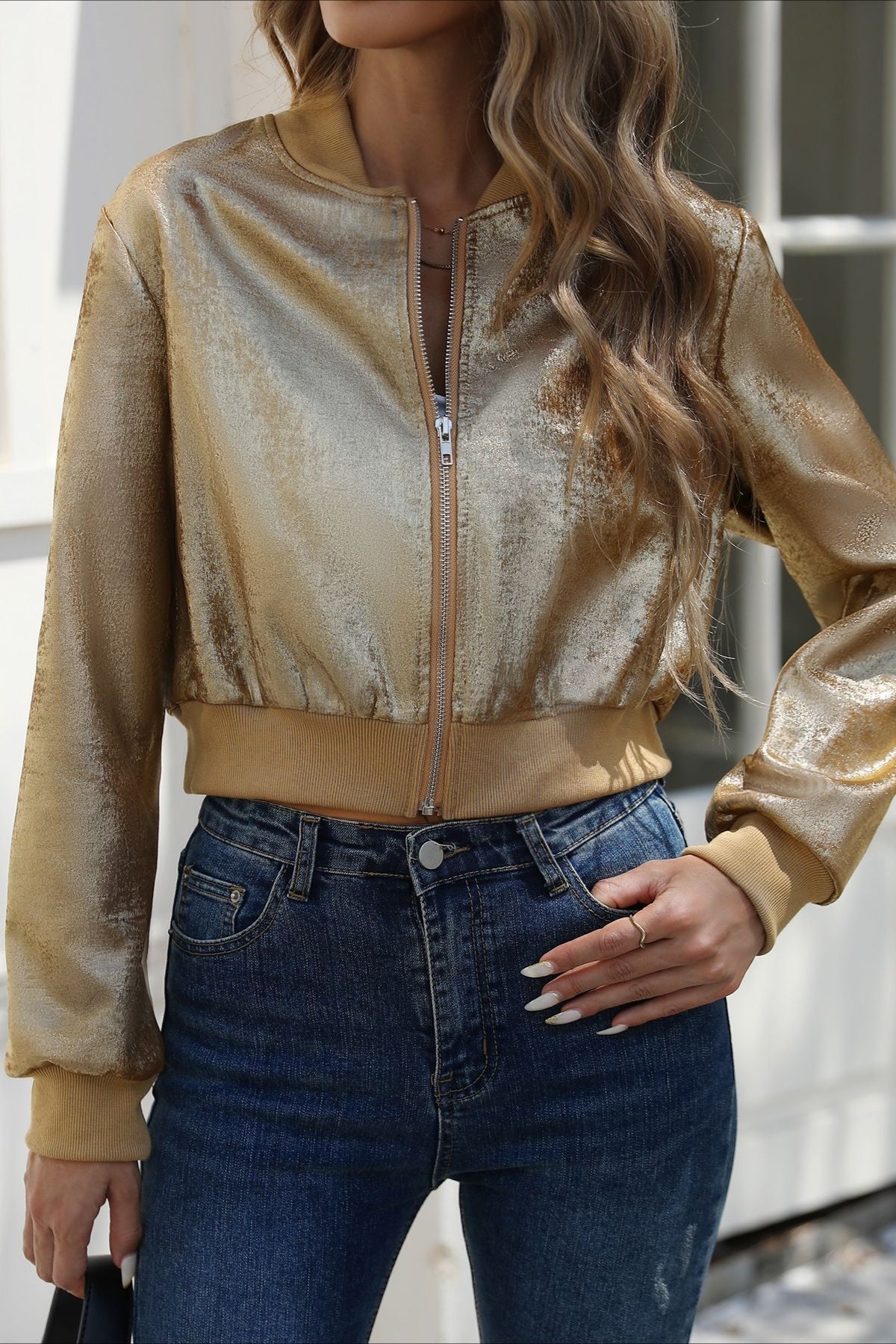Shiny Foil Long Sleeve Zip Jacket - Image 7