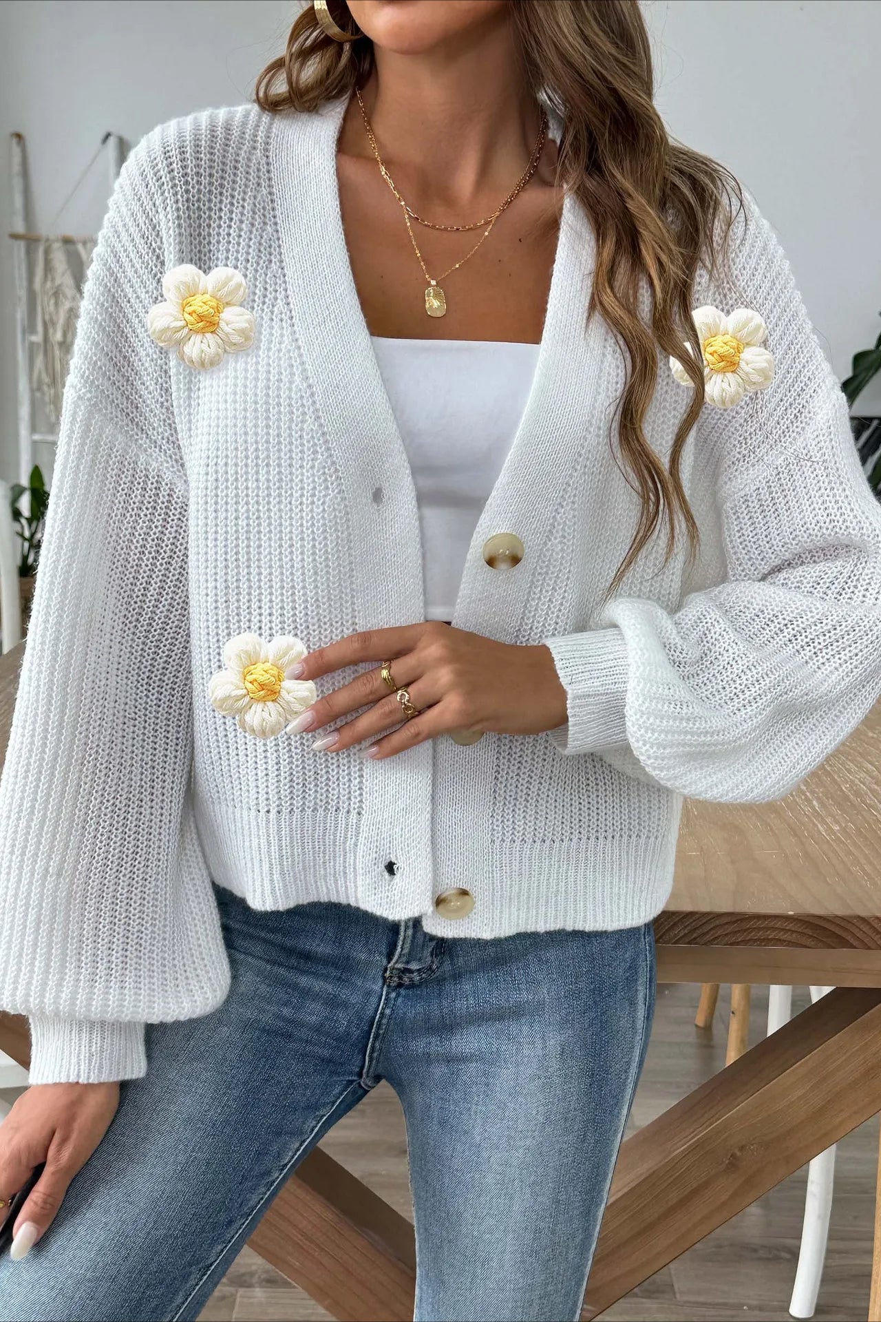 Short Floral Knit Long Sleeve Cardigan - Image 18