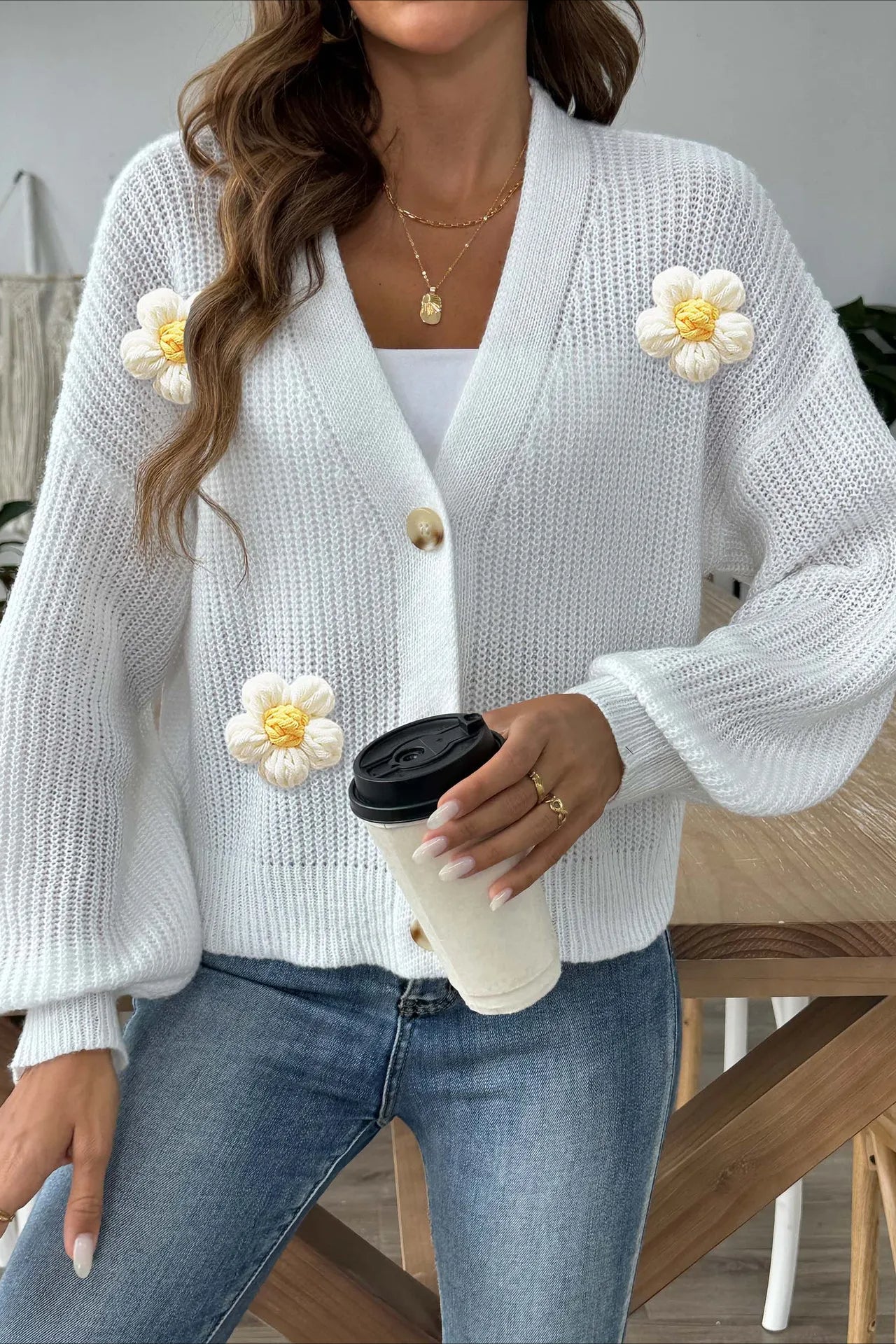 Short Floral Knit Long Sleeve Cardigan - Image 24