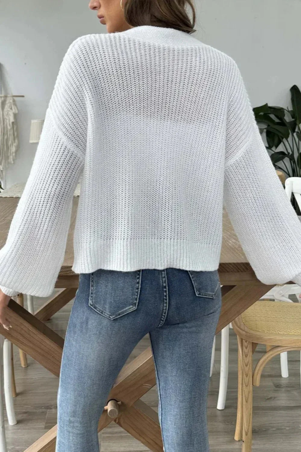 Short Floral Knit Long Sleeve Cardigan - Image 5