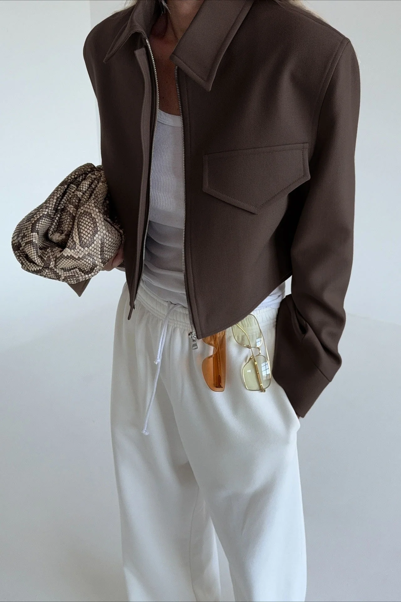 Short Length Brown Zip Closure Jacket - Image 3