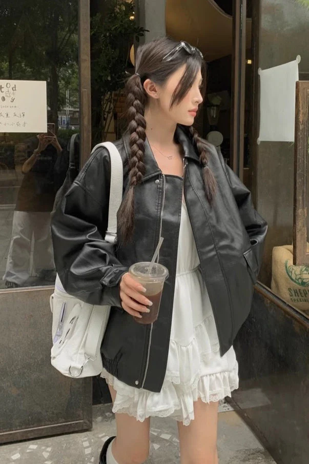 Short Length Oversized Moto Jacket - Image 4