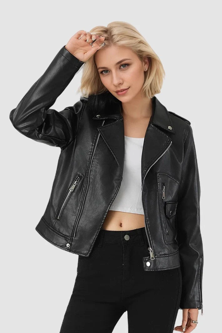 Short PU Leather Zip Jacket - Image 2