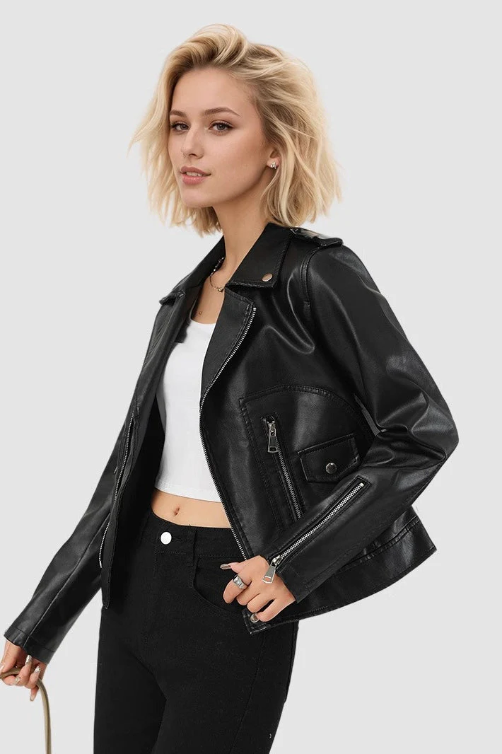 Short PU Leather Zip Jacket - Image 3