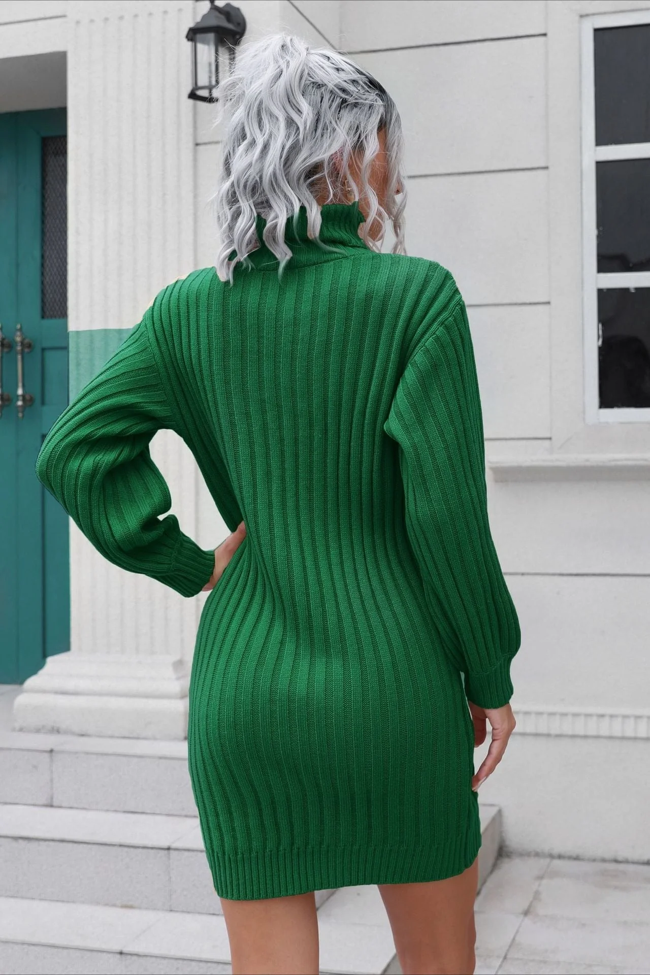 Short Ribbed Turtleneck Sweater Dress - Image 10