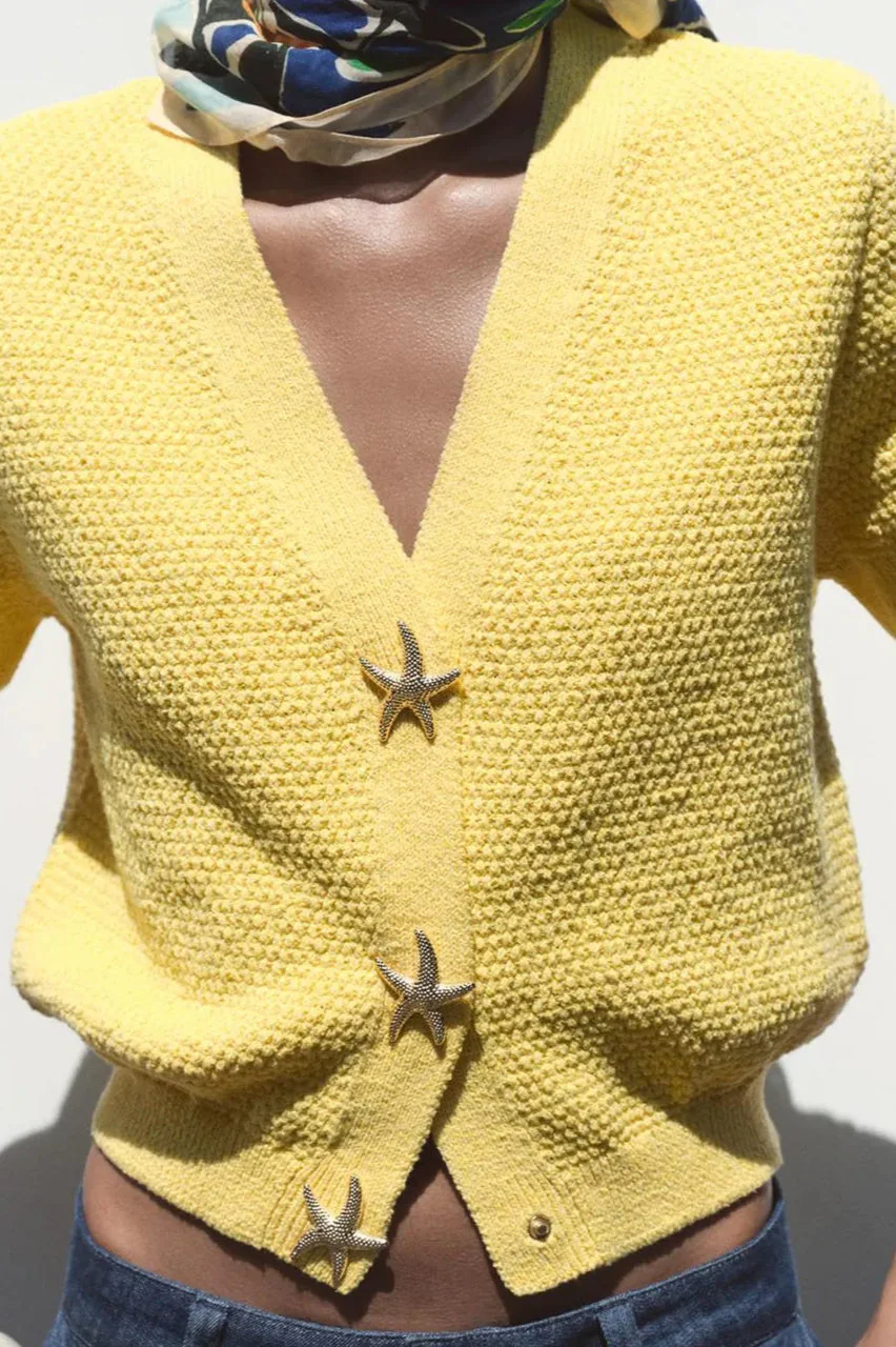 Short Sleeve Starfish Button Knit Cardigan - Image 11