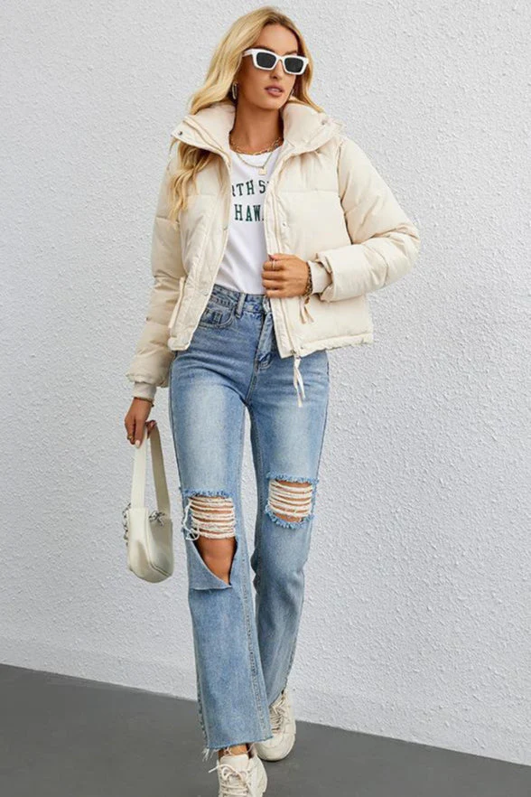 Short Stand Collar Puffer Coat - Image 7