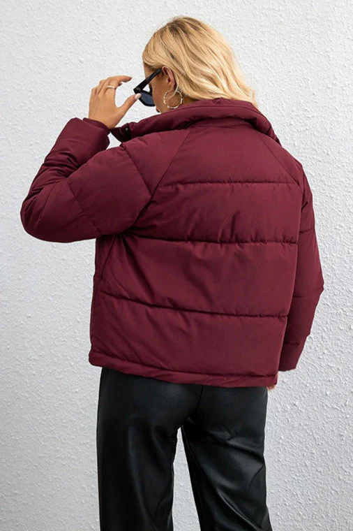 Short Stand Collar Relaxed Puffer Jacket - Image 11