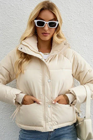 Short Stand Collar Relaxed Puffer Jacket - Image 3