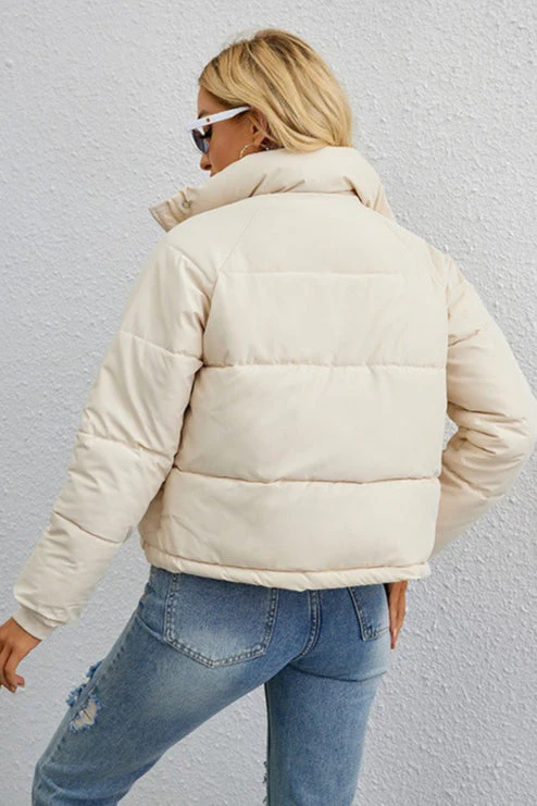 Short Stand Collar Relaxed Puffer Jacket - Image 4