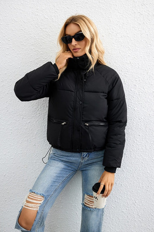 Short Stand Collar Relaxed Puffer Jacket - Image 5