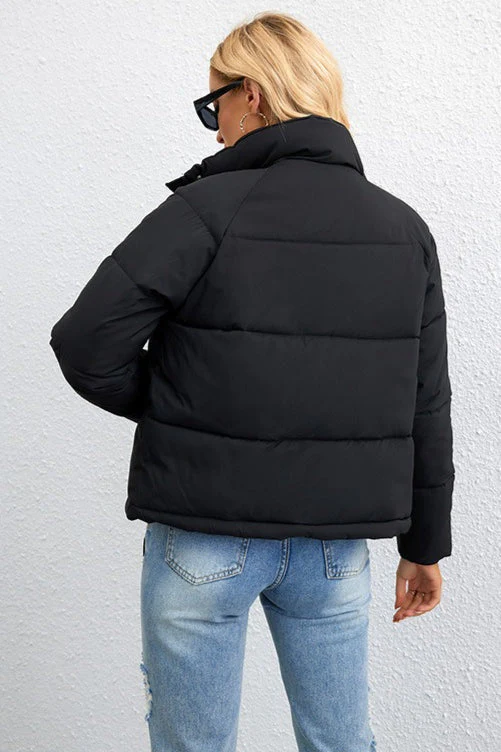 Short Stand Collar Relaxed Puffer Jacket - Image 6