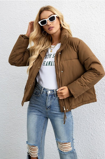 Short Stand Collar Relaxed Puffer Jacket - Image 7