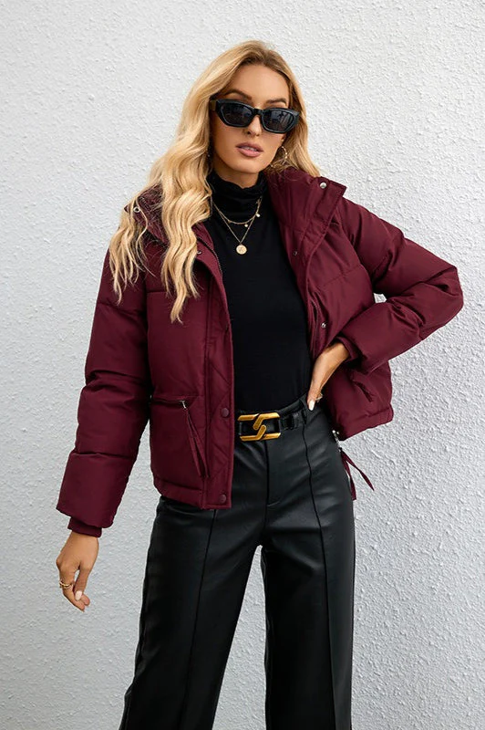 Short Stand Collar Relaxed Puffer Jacket - Image 9
