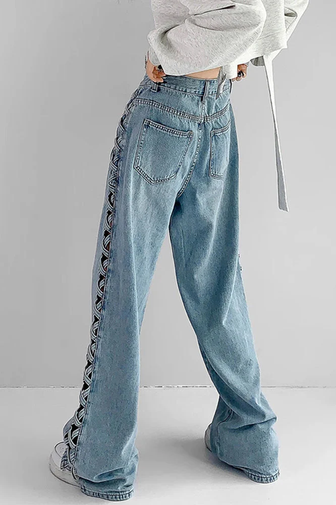 Side Braided Cutout Wide Leg Jeans - Image 5