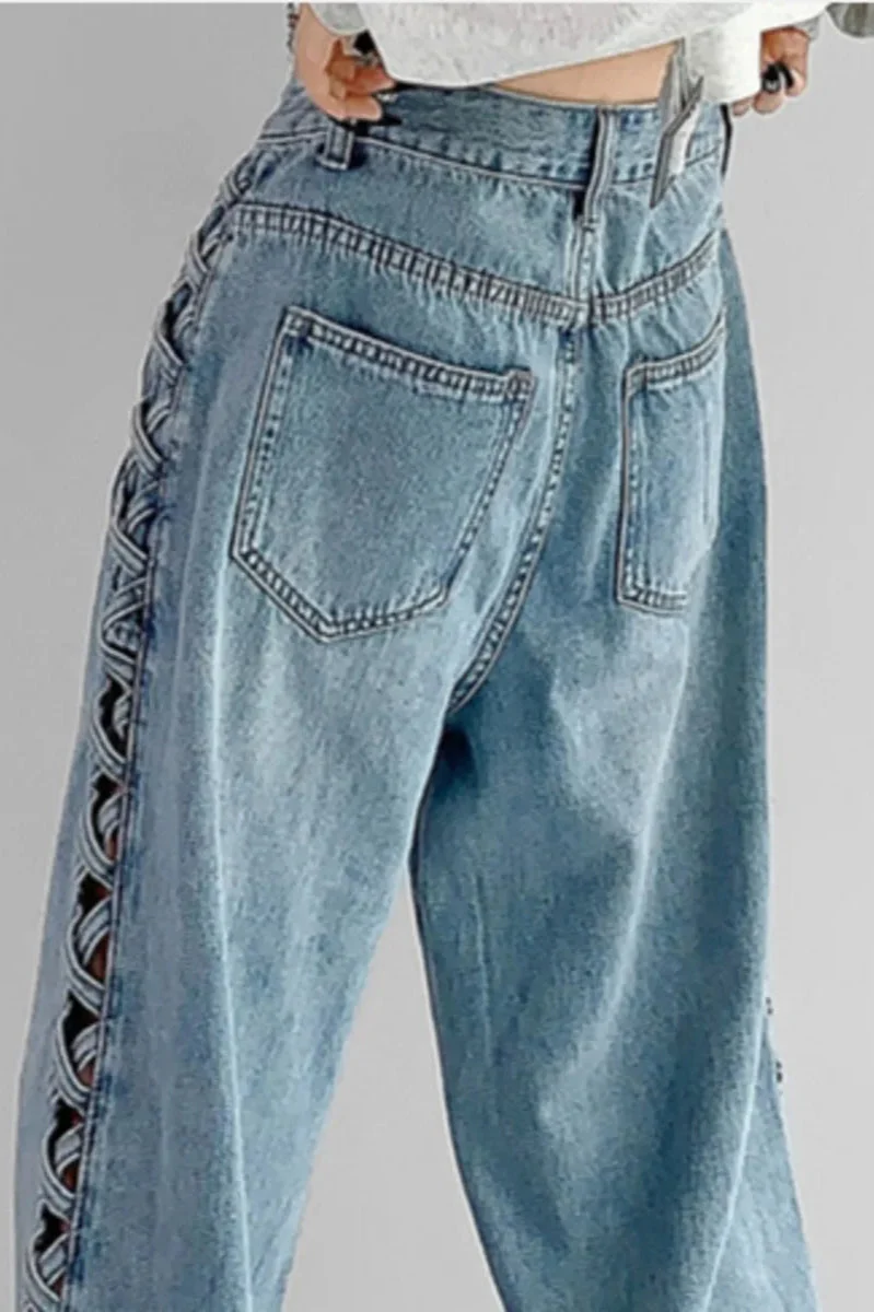 Side Braided Cutout Wide Leg Jeans - Image 6