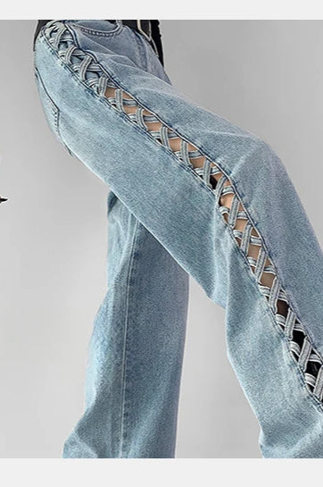 Side Braided Cutout Wide Leg Jeans - Image 7