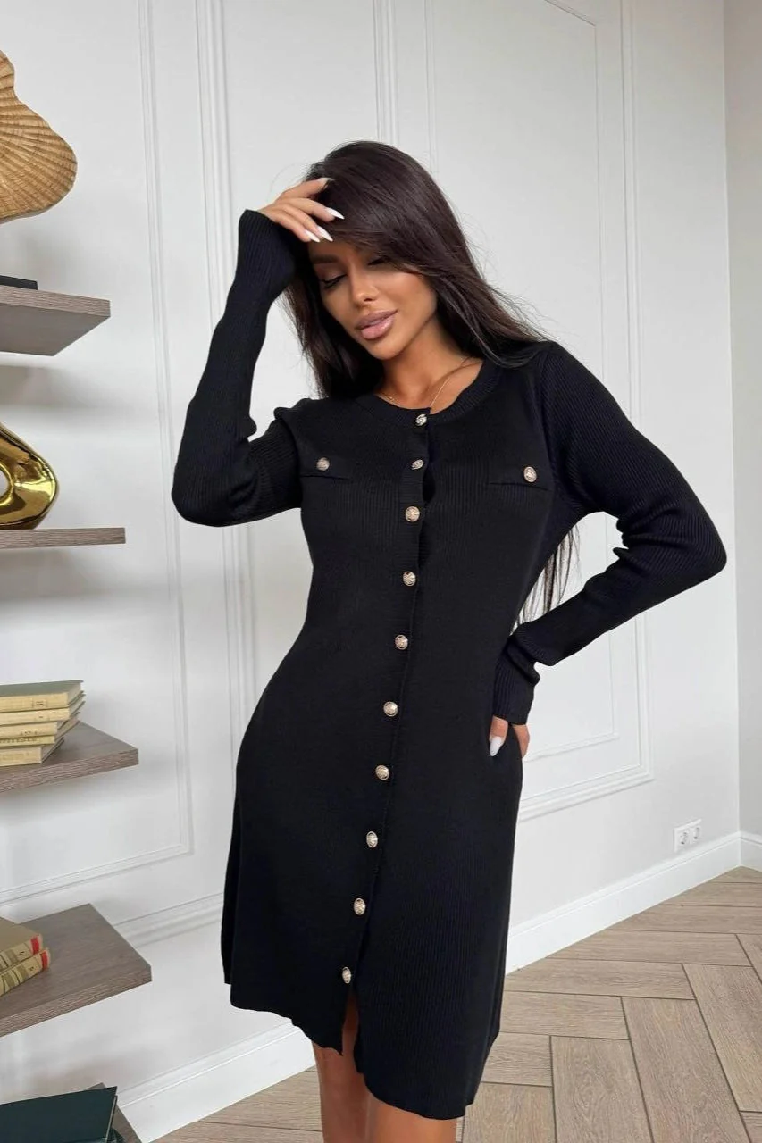 Single-Breasted Cardigan Fitted Knit Sweater Dress - Image 6