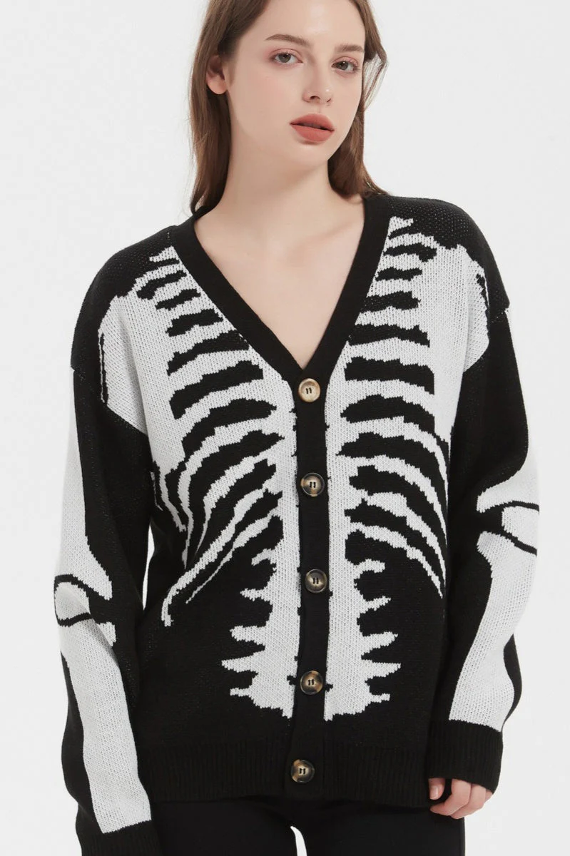 Skull Print Knit Cardigan - Image 3