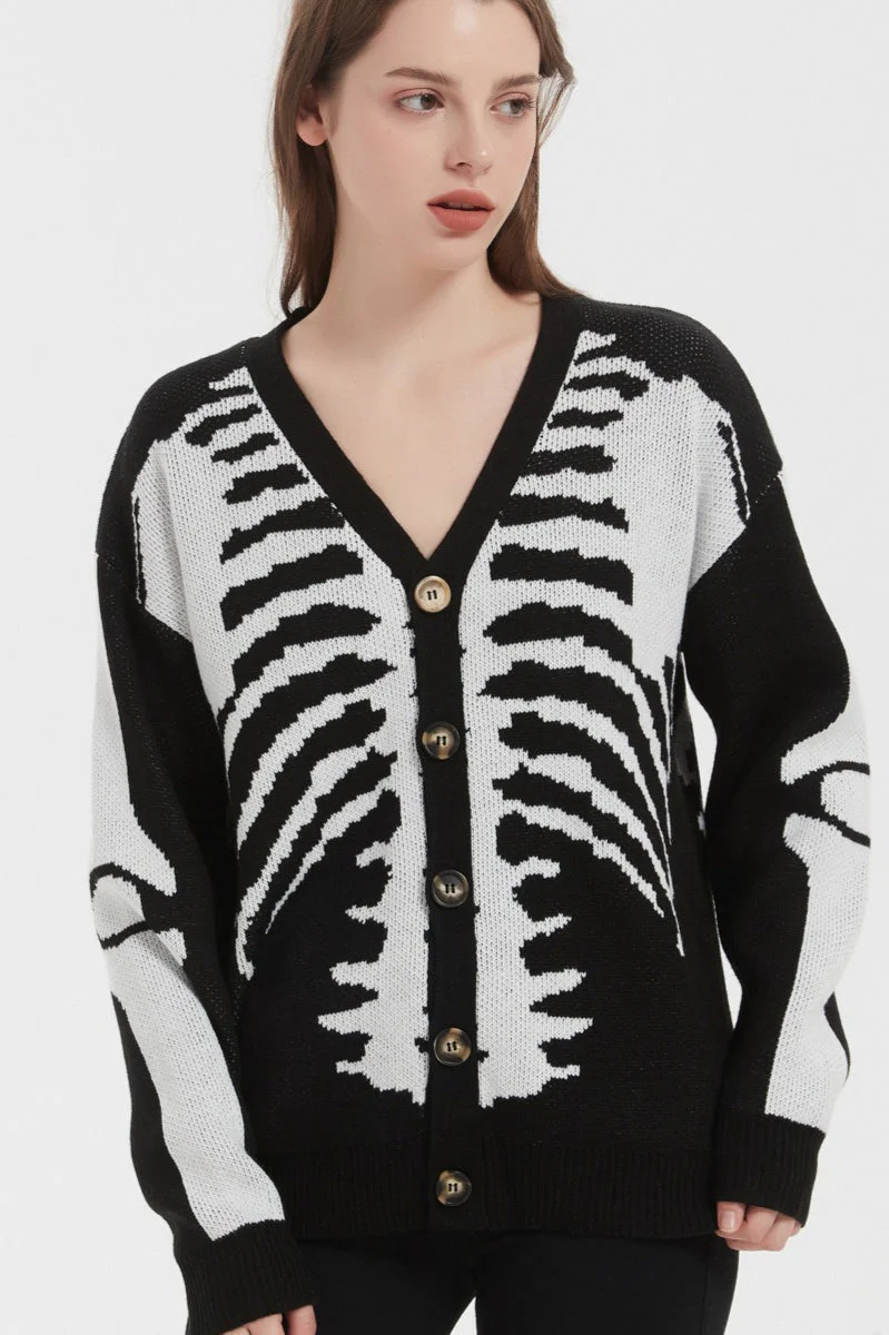 Skull Print Knit Cardigan - Image 4