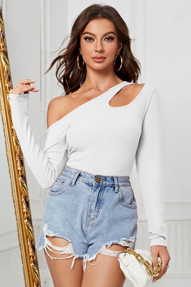 Slanted Neckline Bodycon Knit Top - Image 8