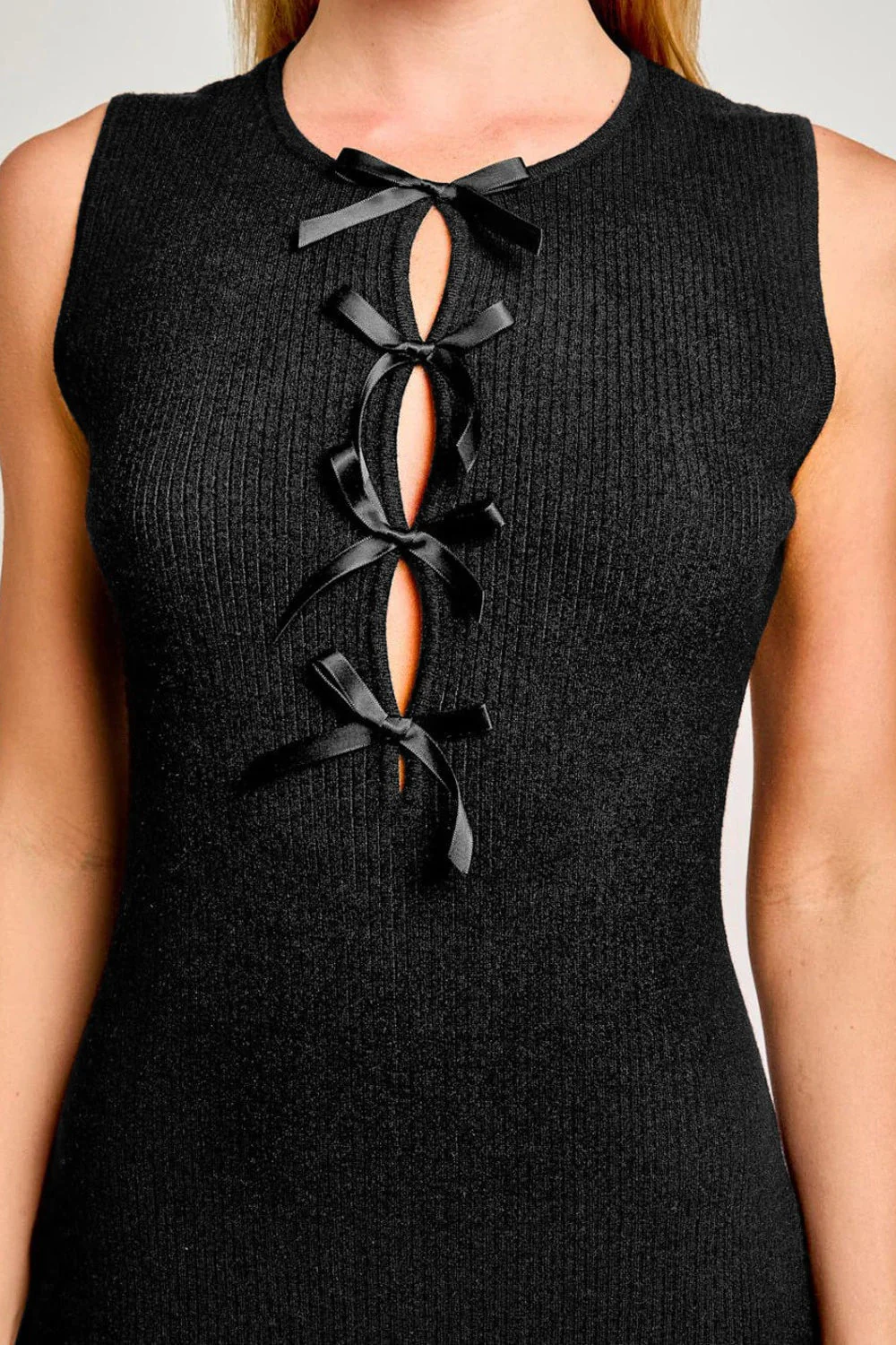 Sleeveless Bow Cutout Knit Sweater Dress - Image 23