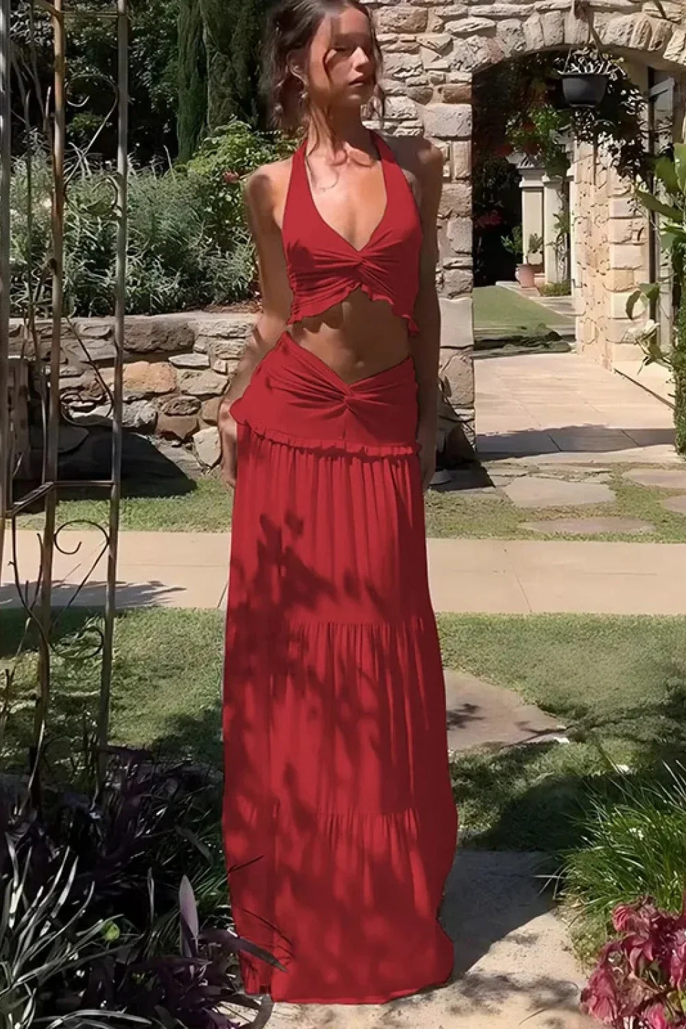 Sleeveless Halter Twist Co-ord Boho Dress - Image 8