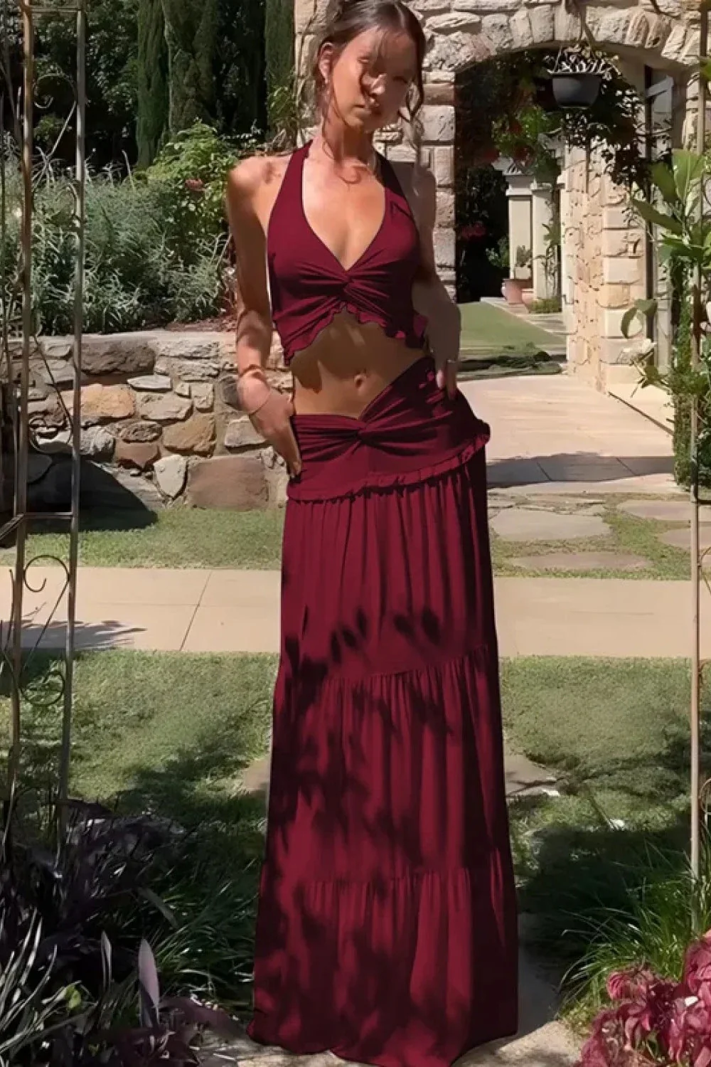 Sleeveless Halter Twist Co-ord Boho Dress - Image 9