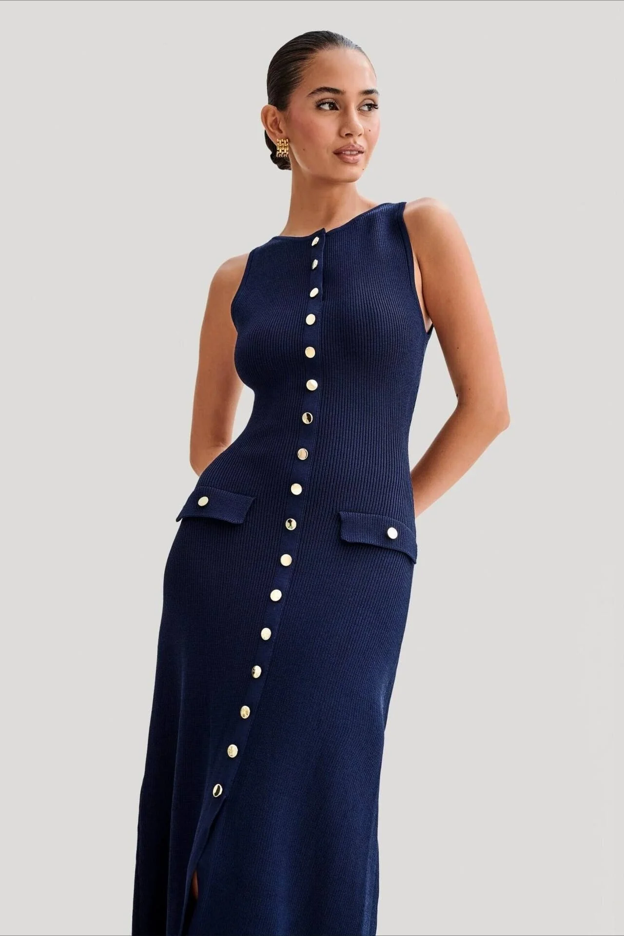Sleeveless Round Neck Knit Sweater Dress - Image 3