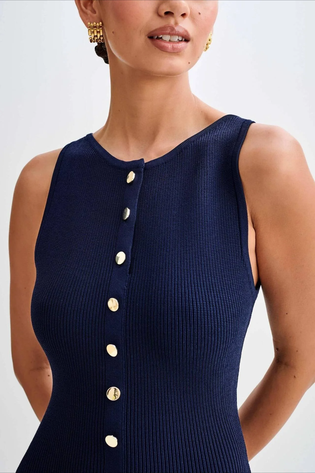 Sleeveless Round Neck Knit Sweater Dress - Image 4