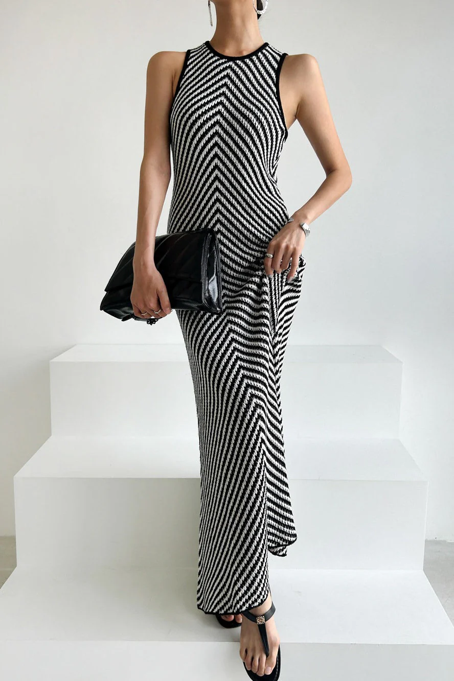 Sleeveless Striped Knit Sweater Dress - Image 2