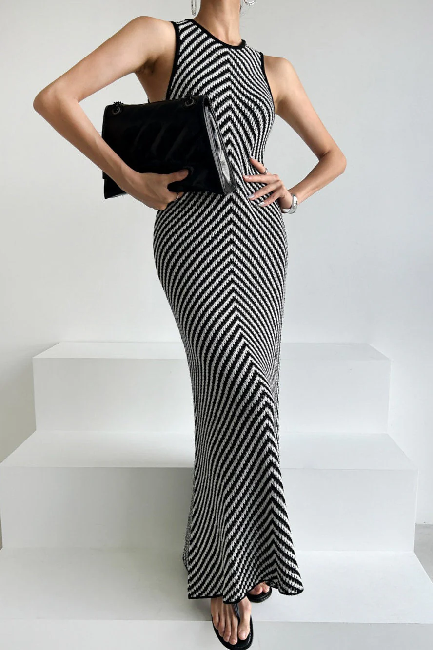 Sleeveless Striped Knit Sweater Dress - Image 4