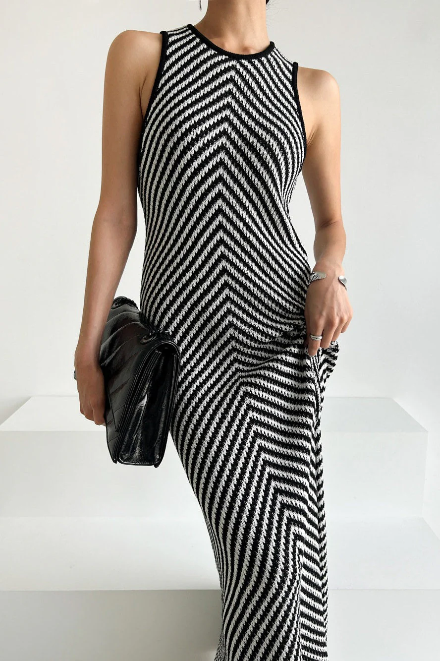 Sleeveless Striped Knit Sweater Dress - Image 7
