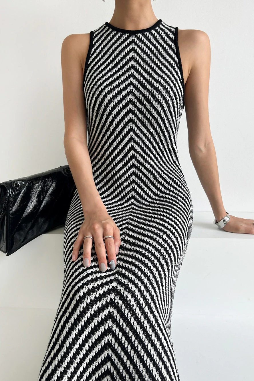 Sleeveless Striped Knit Sweater Dress - Image 8
