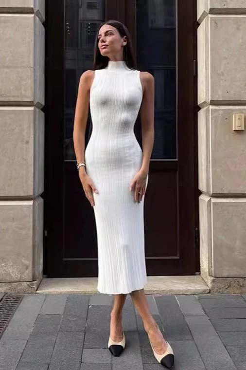 Sleeveless Turtleneck Knit Sweater Dress - Image 14