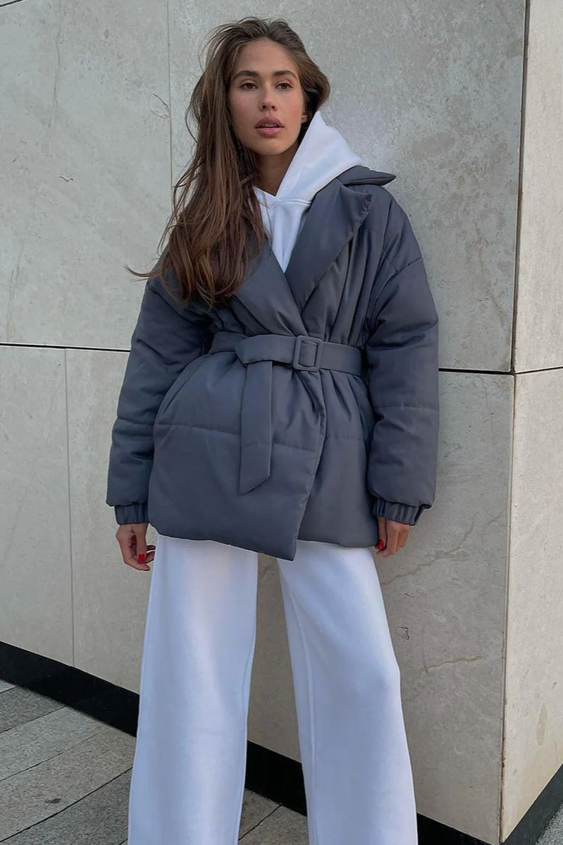 Slim Fit Lapel Belted Winter Coat - Image 2
