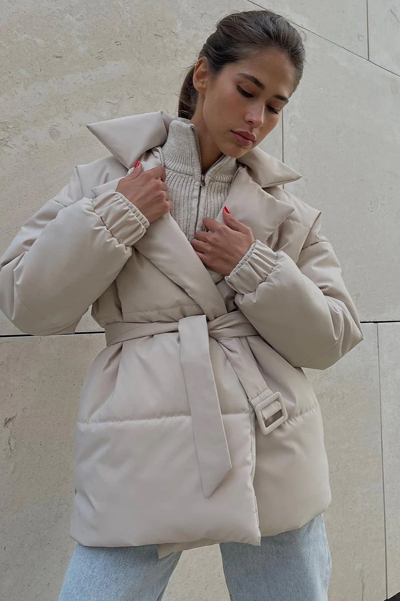 Slim Fit Lapel Belted Winter Coat - Image 3