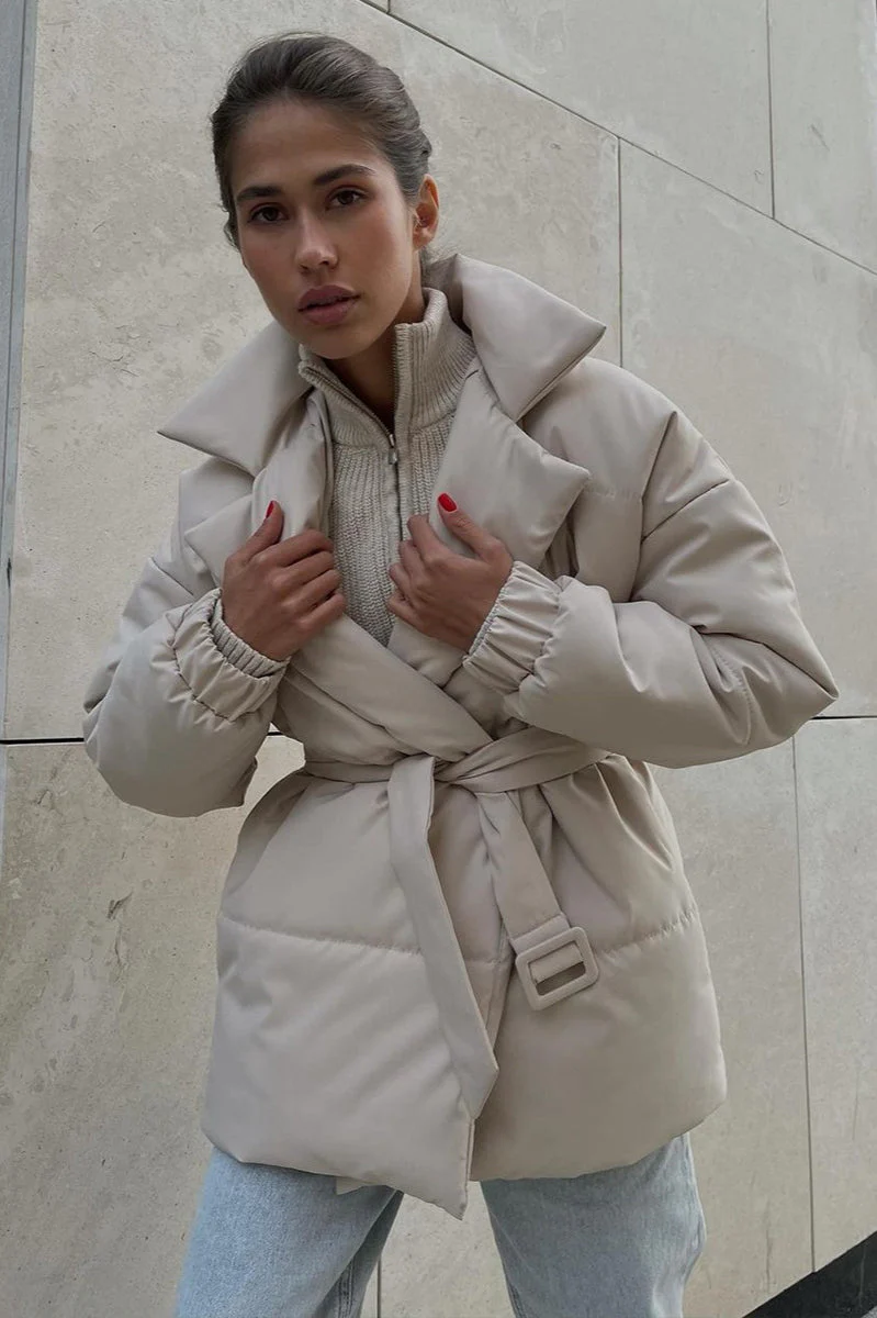Slim Fit Lapel Belted Winter Coat - Image 4