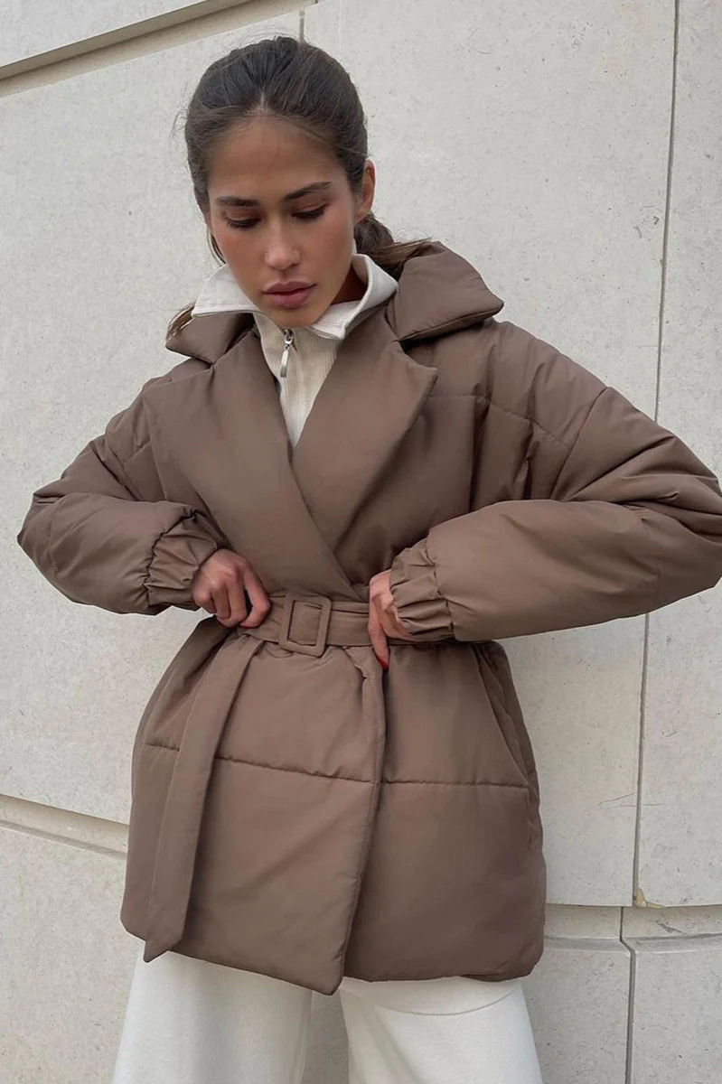 Slim Fit Lapel Belted Winter Coat - Image 5