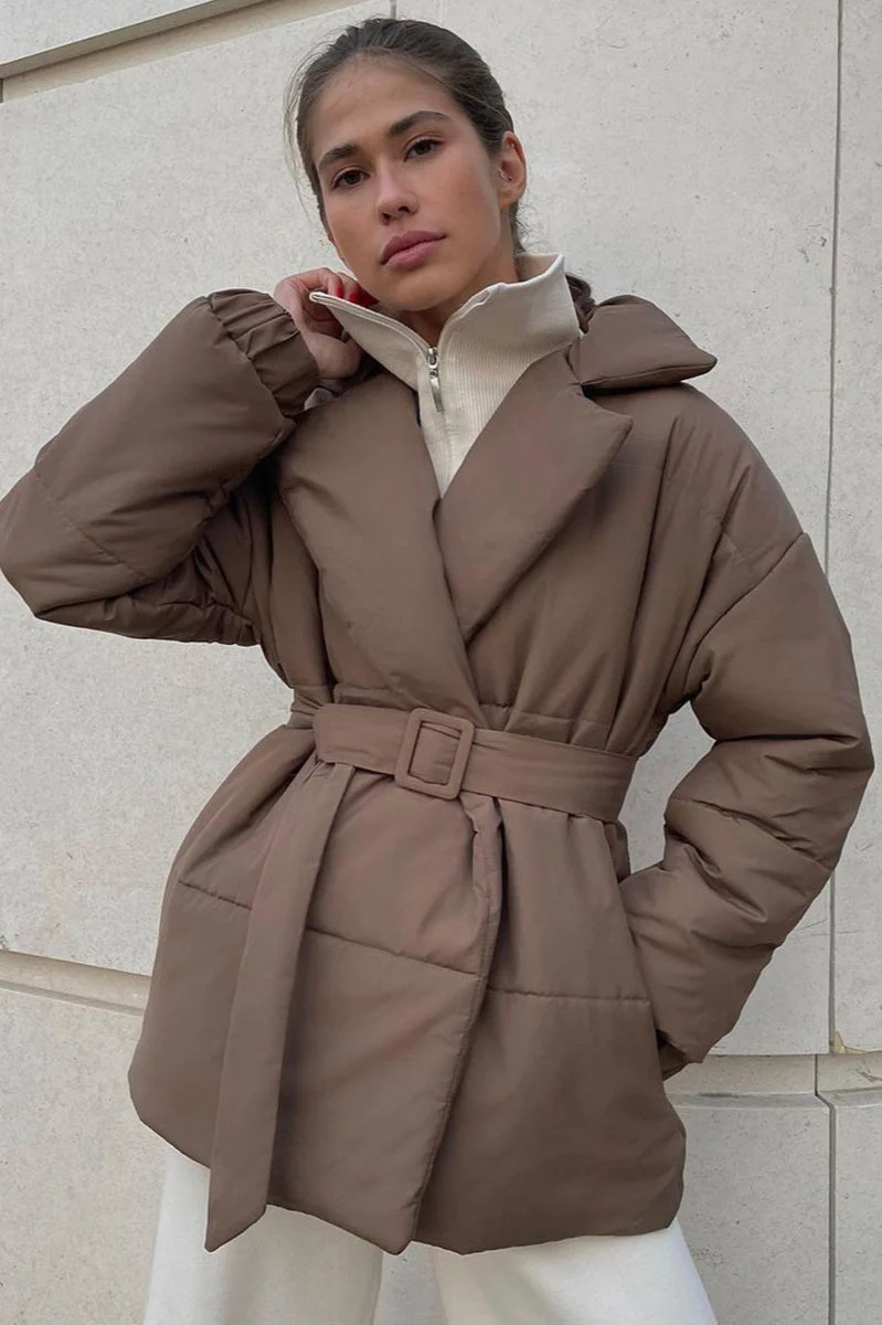 Slim Fit Lapel Belted Winter Coat - Image 6