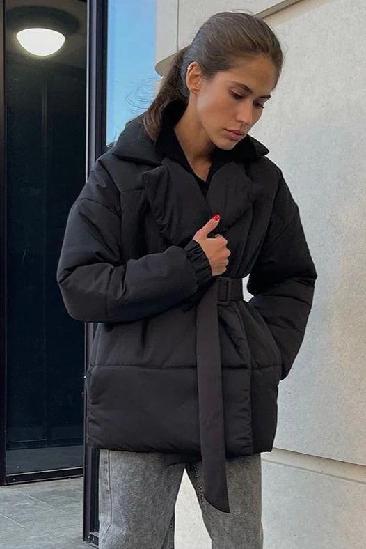 Slim Fit Lapel Belted Winter Coat - Image 7