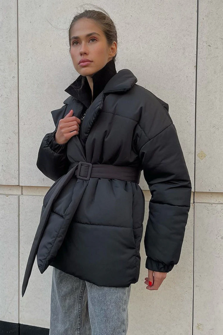 Slim Fit Lapel Belted Winter Coat - Image 8