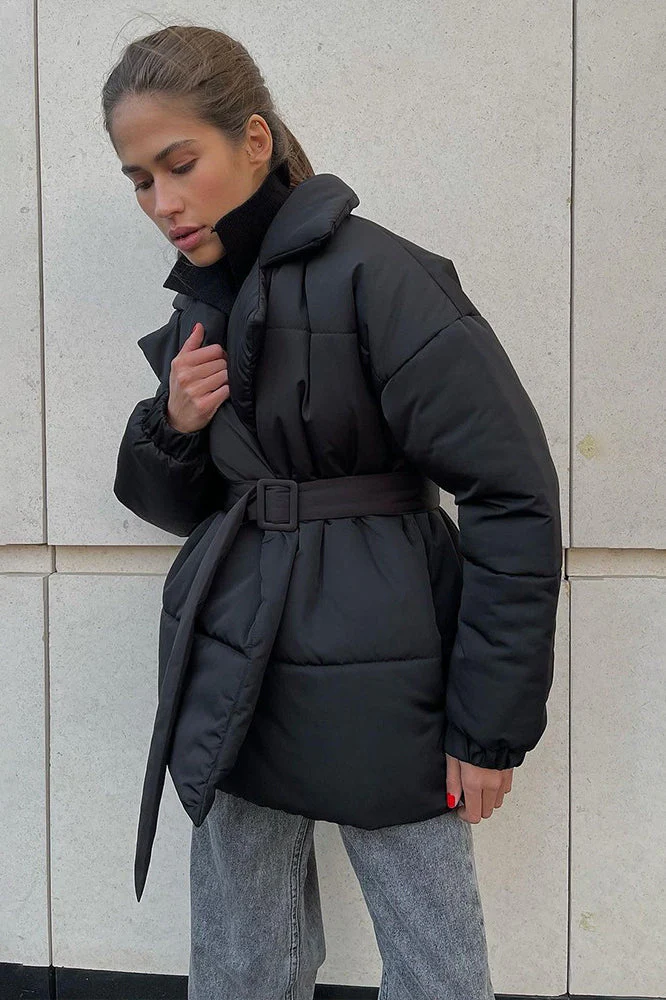 Slim Fit Lapel Belted Winter Coat - Image 9