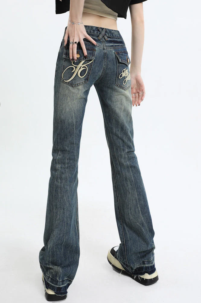 Slim Fit Low Waist Micro Flare Jeans - Image 8