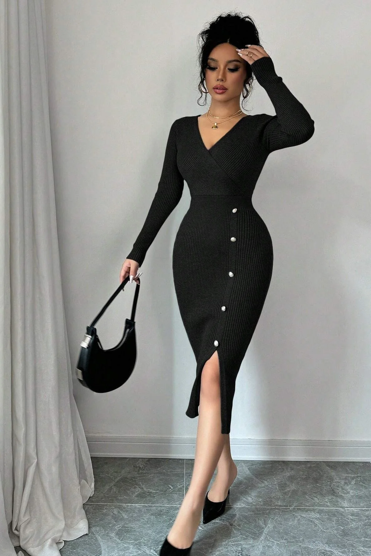 Slim Fit Midi Knit Sweater Dress - Image 14