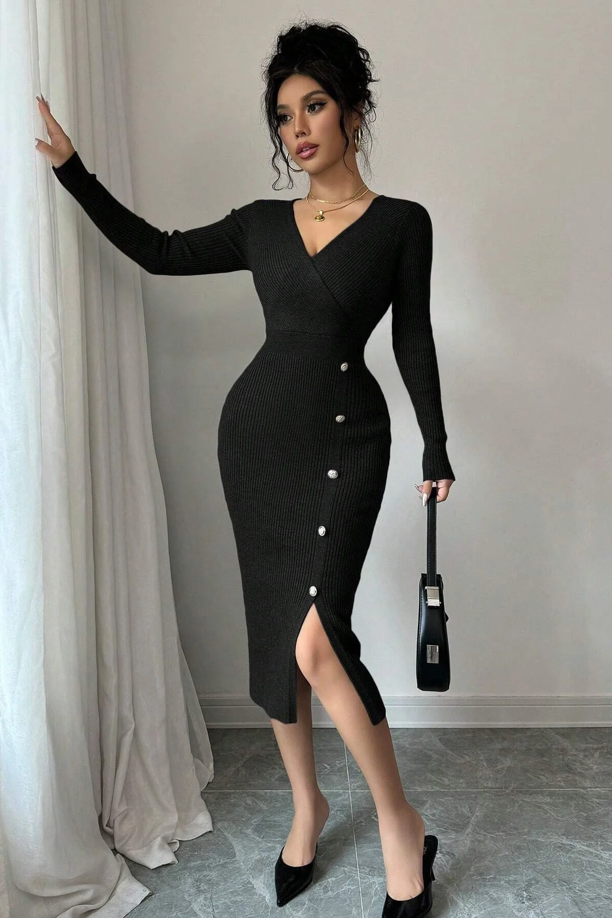 Slim Fit Midi Knit Sweater Dress - Image 15