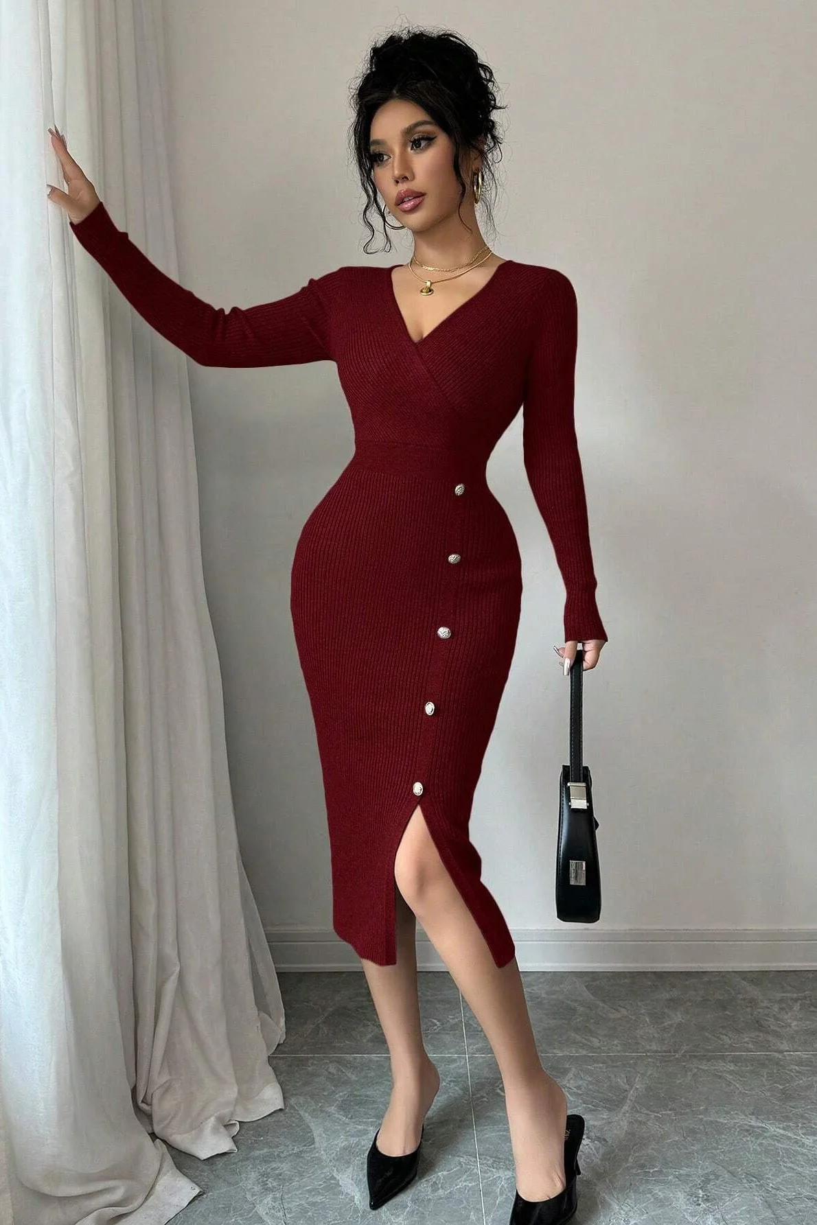 Slim Fit Midi Knit Sweater Dress - Image 6