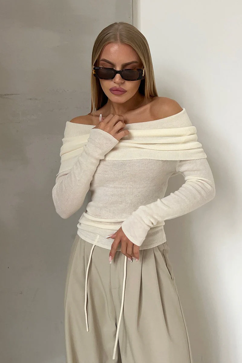 Slim Fit Off-Shoulder Knit Top - Image 15